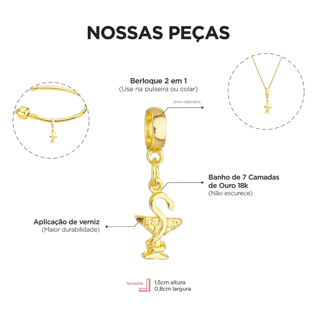 Pulseira Profissão Farmácia Berloque Banhado a Ouro 18k