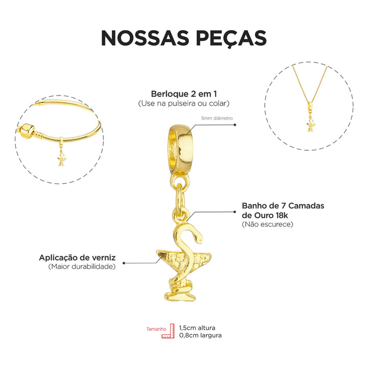 Pulseira Profissão Farmácia Berloque Banhado a Ouro 18k