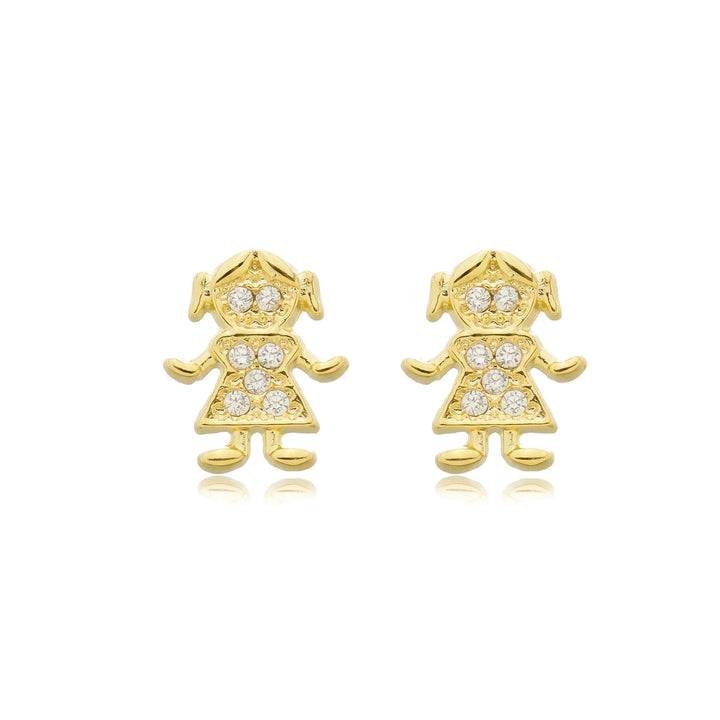 Brinco Menina Cravejado dourado semijoia Work Semijoias