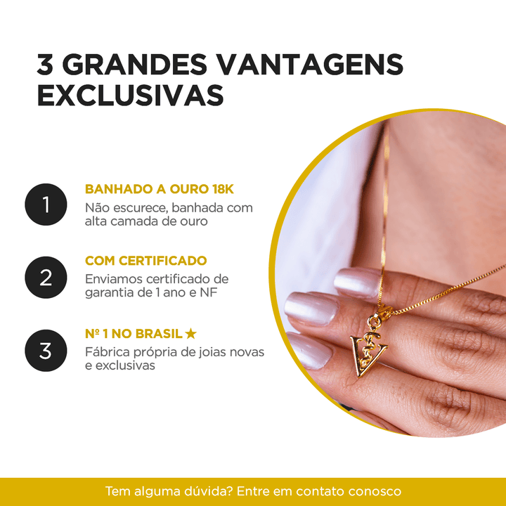 Colar Letra S Cravejado Zirconia Feminino Banhado a Ouro 18k