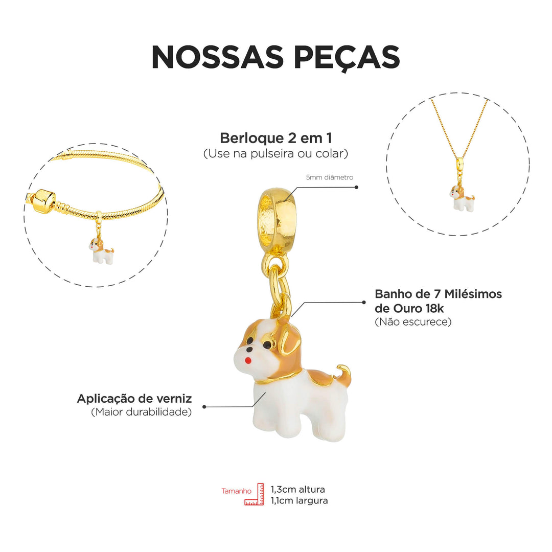 Berloque Lhasa Apso dourado — ângulo lateral semijoia Work Semijoias