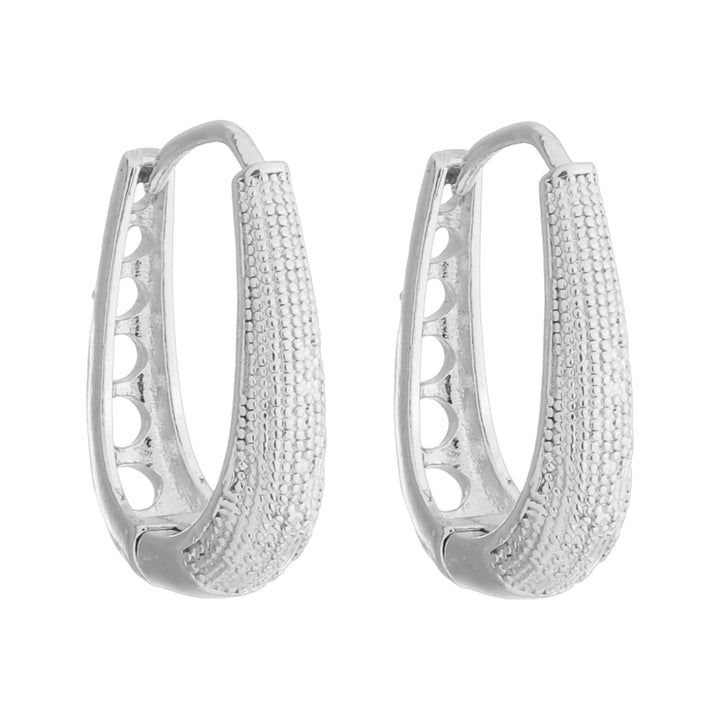 Brinco Argola Oval Texturizada prateado semijoia Work Semijoias
