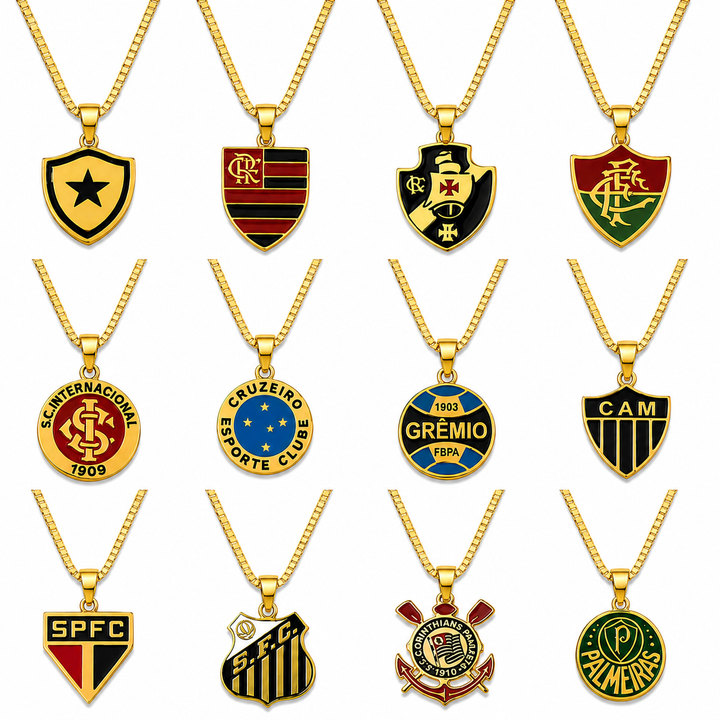 Colar Pingente Times Masculino dourado semijoia Work Semijoias