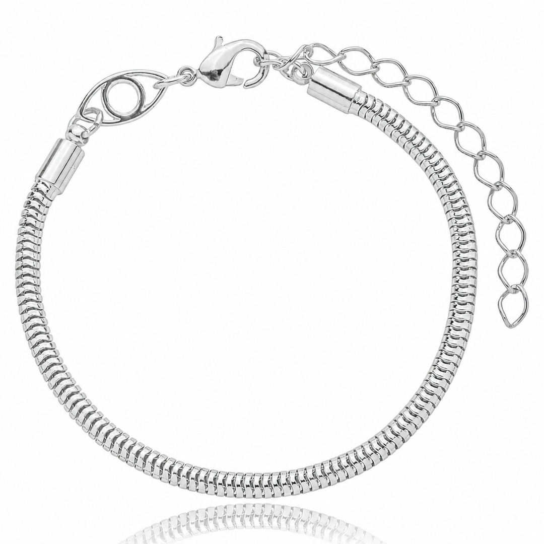 Pulseira Para Berloque Fecho Olho Grego Banhado a Prata 925
