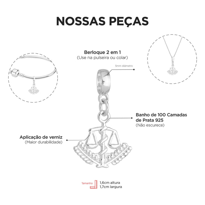 Berloque Símbolo da Nutrição prateado — detalhe da peça Work Semijoias