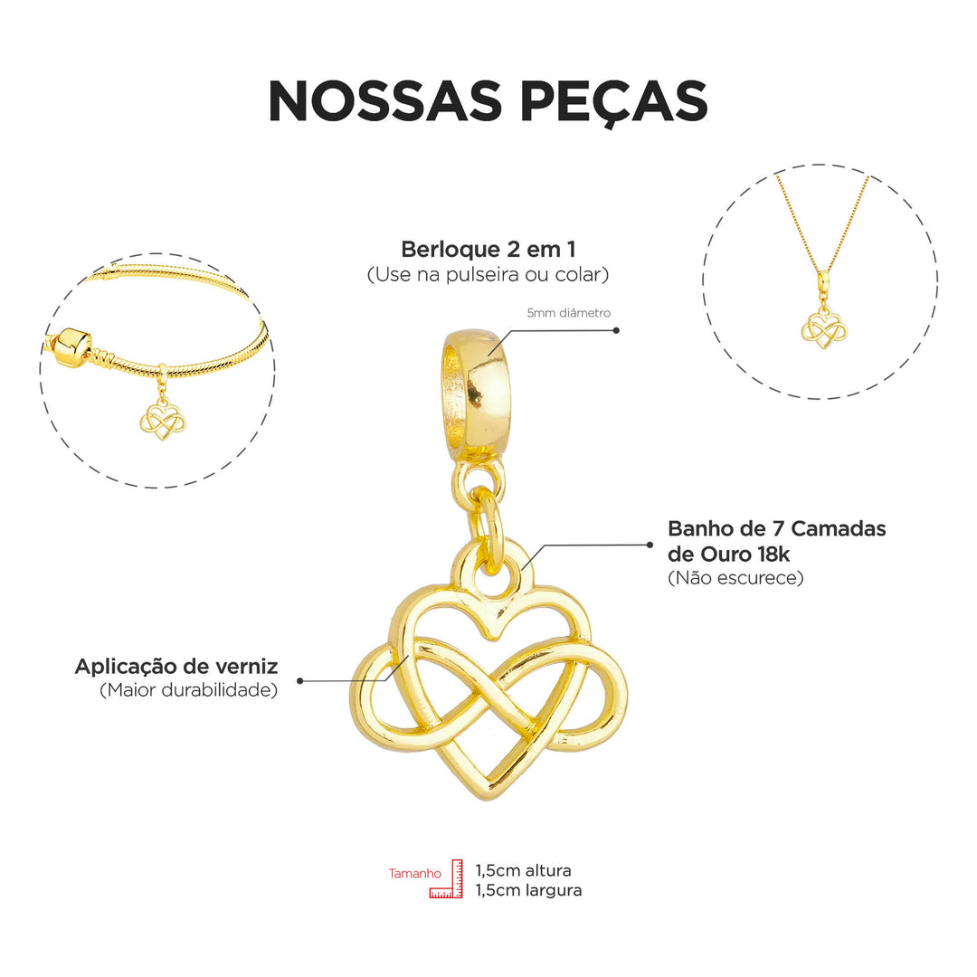 Colar Pingente Coração Infinito Banhado a Ouro 18k