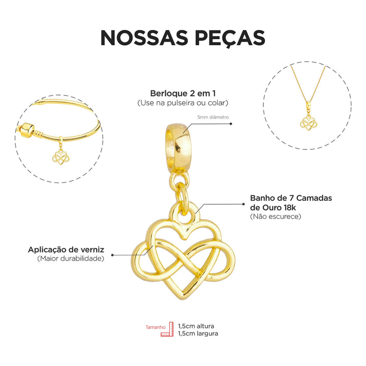Colar Pingente Coração Infinito Banhado a Ouro 18k