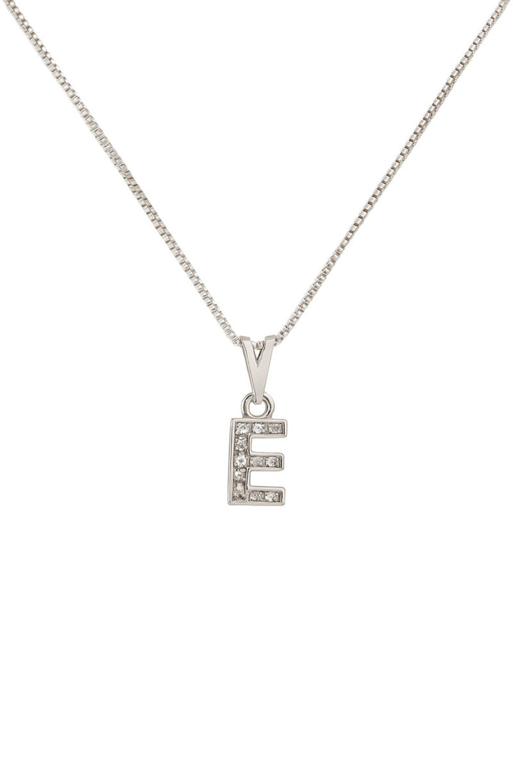 Colar Pingente Letra E Cravejado Banhado a Prata 925