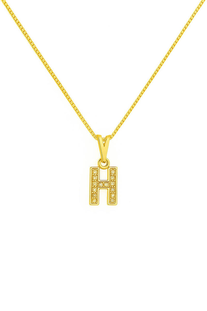Colar Pingente Letra H Cravejado Banhado a Ouro 18k