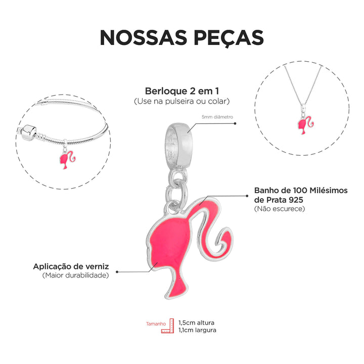 Colar Pingente Barbie Banhado a Prata 925