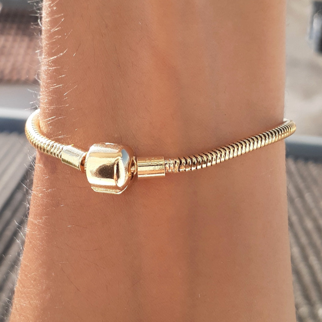Pulseira Fecho Tambor Ouro 18k — vista lateral 3mm de espessura