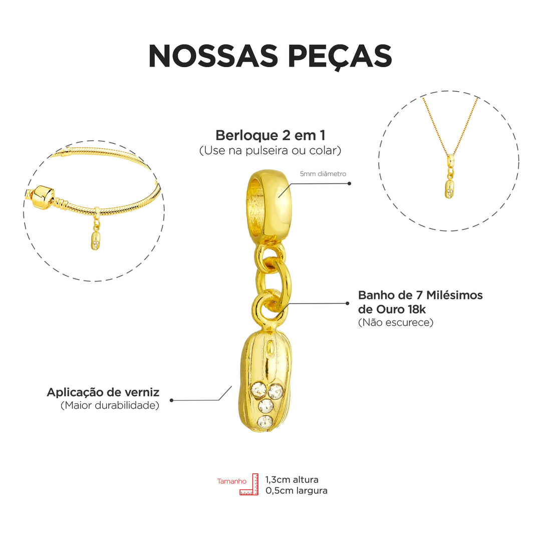 Berloque Mouse dourado — ângulo lateral semijoia Work Semijoias