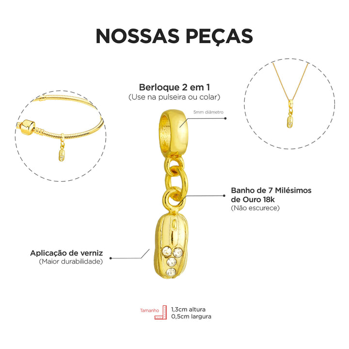 Berloque Mouse dourado — ângulo lateral semijoia Work Semijoias