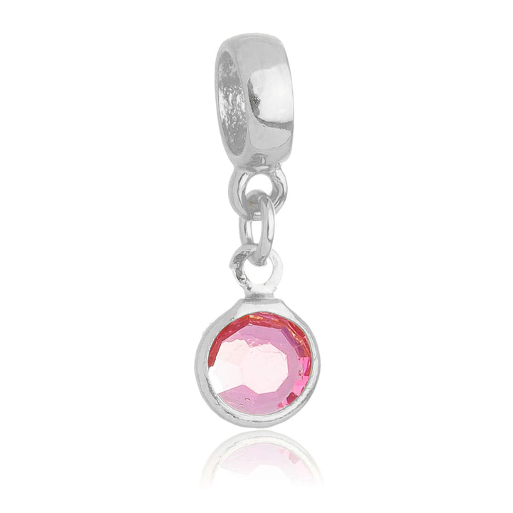 Berloque Cristal Rosa prateado semijoia Work Semijoias