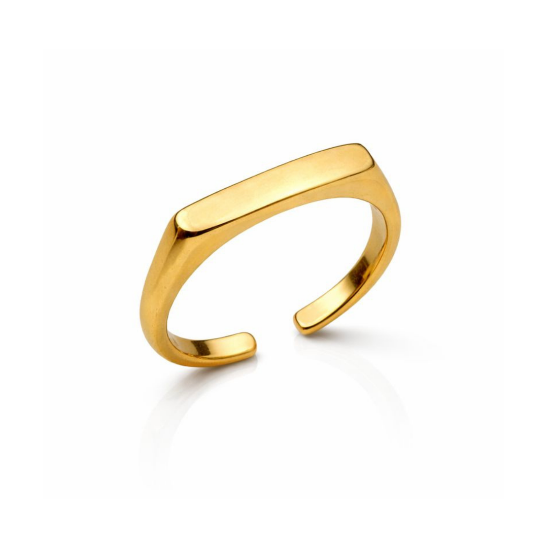 Anel Quadrado Liso Regulável dourado semijoia Work Semijoias