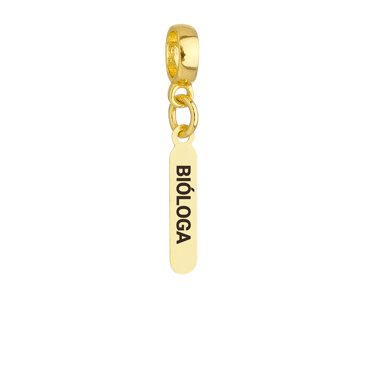 Berloque Plaquinha Bióloga dourado semijoia Work Semijoias