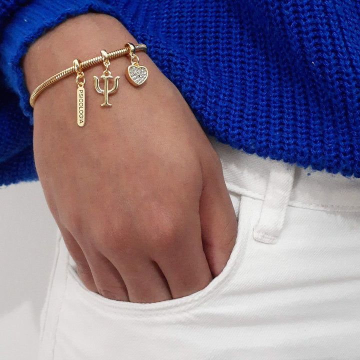Pulseira Profissão Psicologia Banhado a Ouro 18k