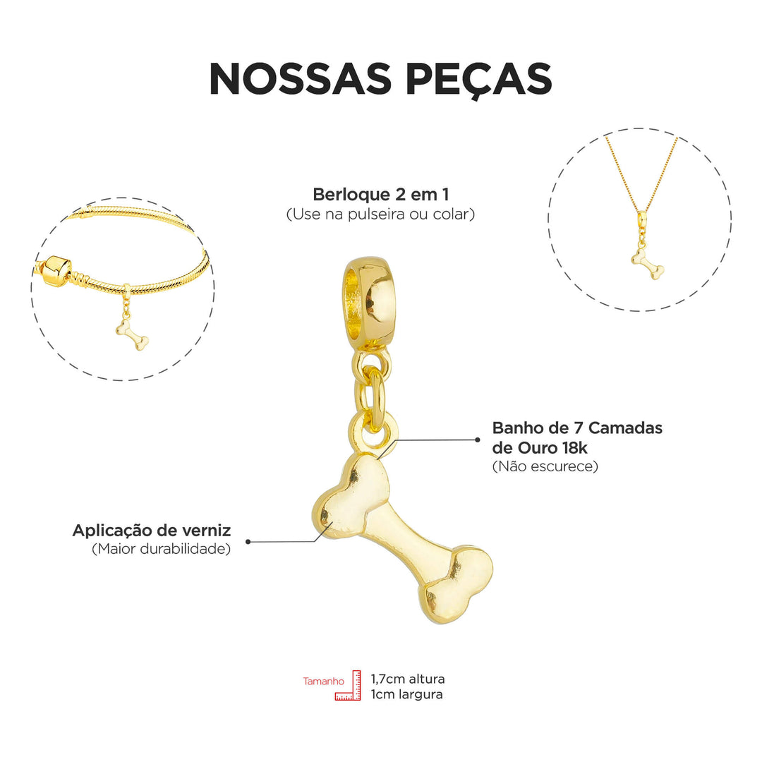 Berloque Osso de Cachorro dourado — detalhe da peça Work Semijoias