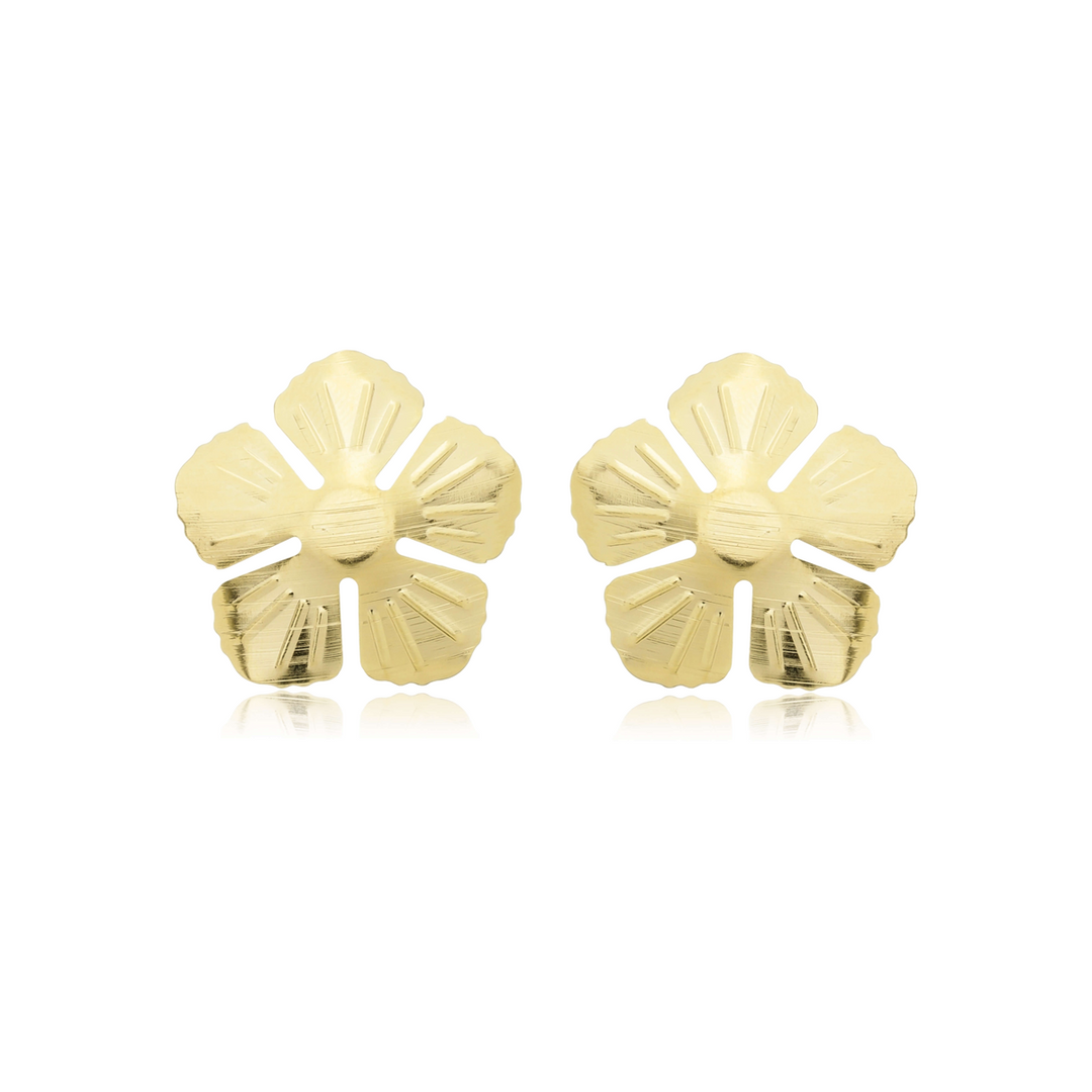 Brinco Flor Detalhada Grande dourado semijoia Work Semijoias
