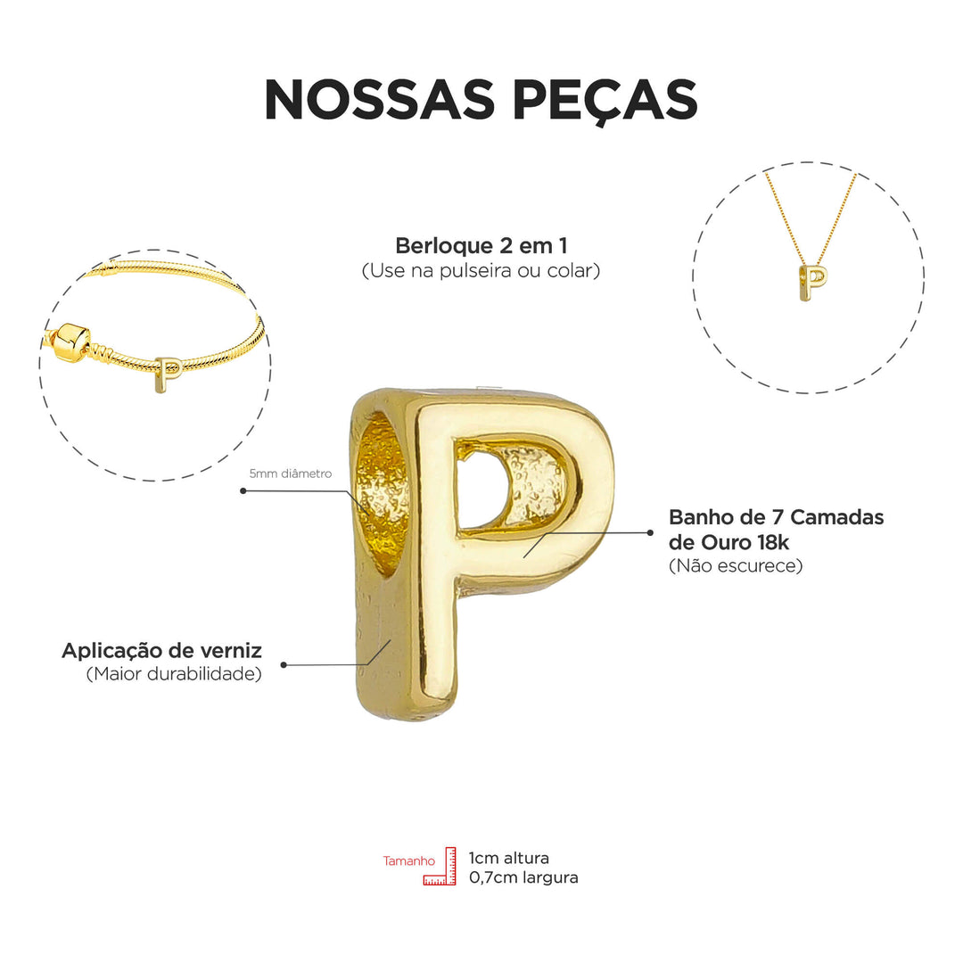 Colar Pingente Letra P Banhado a Ouro 18k