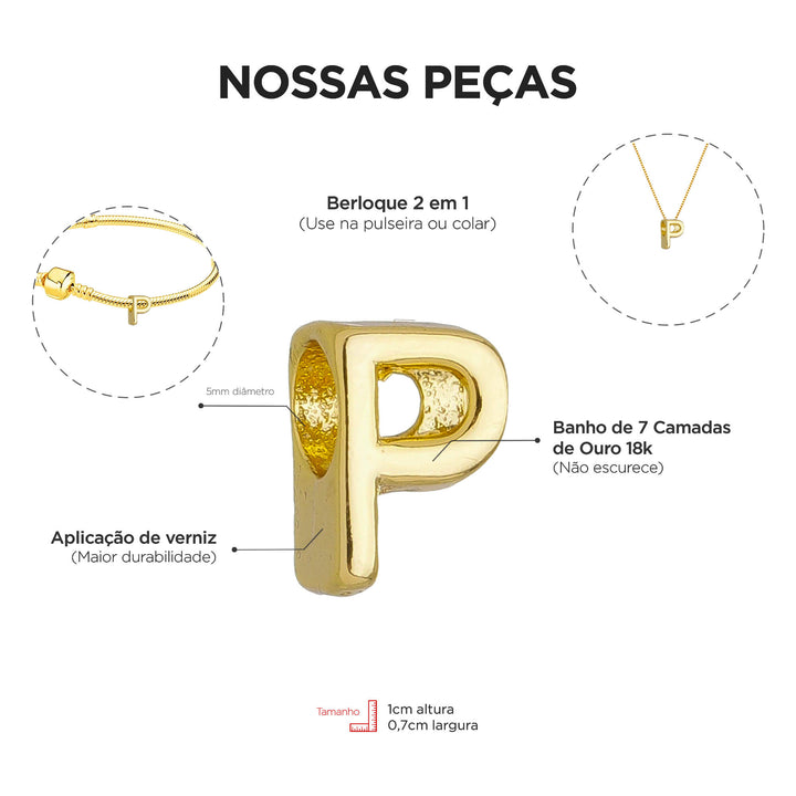 Colar Pingente Letra P Banhado a Ouro 18k