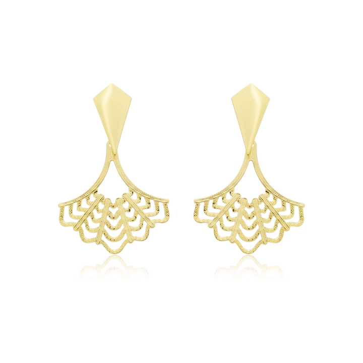 Brinco Leque Detalhado dourado semijoia Work Semijoias