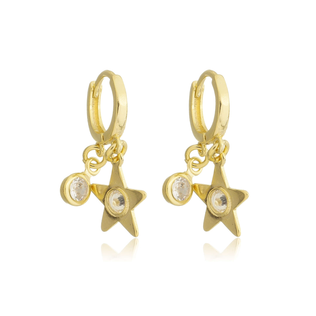 Brinco Argola Estrela Pedra Cravejada dourado semijoia Work Semijoias