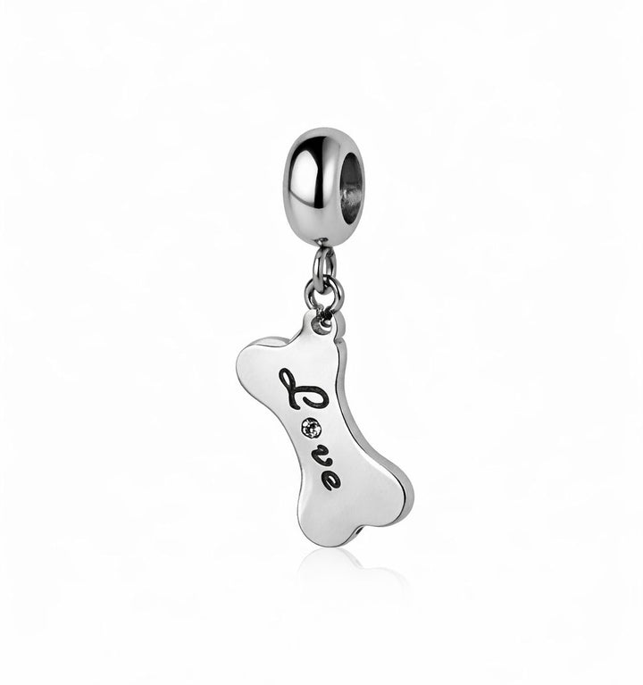 Berloque Osso Cachorro Love Cravejado Zircônia aço inox semijoia Work Semijoias