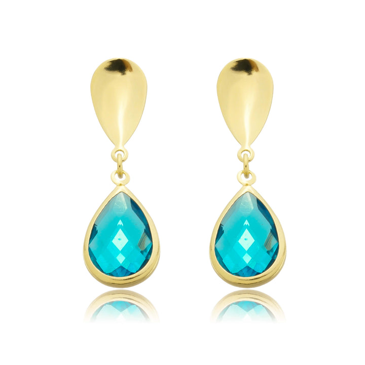 Brinco Gota com Gota Pedra Zircônia Azul Claro dourado semijoia Work Semijoias