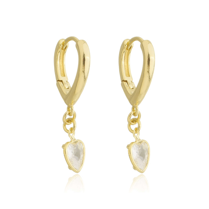 Brinco Argolinha Gota com Zircônia Coração dourado semijoia Work Semijoias