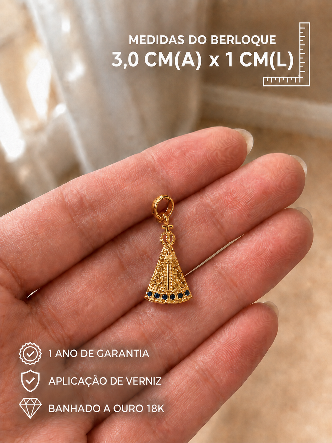Berloque Nossa Senhora Aparecida Banhado a Ouro 18k