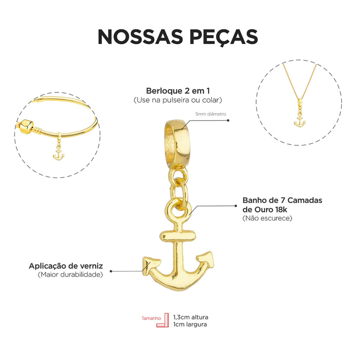 Colar Pingente Âncora Banhado a Ouro 18k