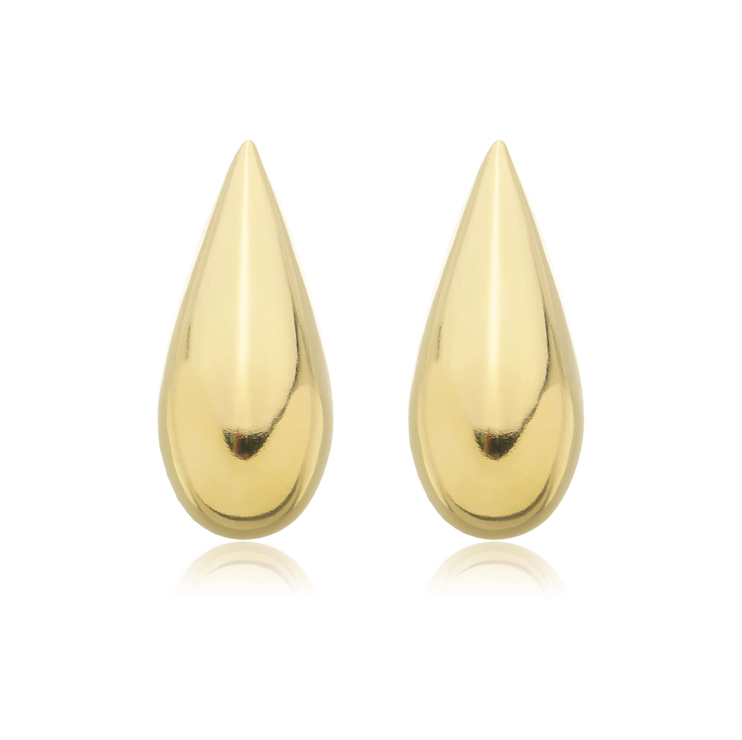 Brinco Gota Grande Lisa dourado semijoia Work Semijoias