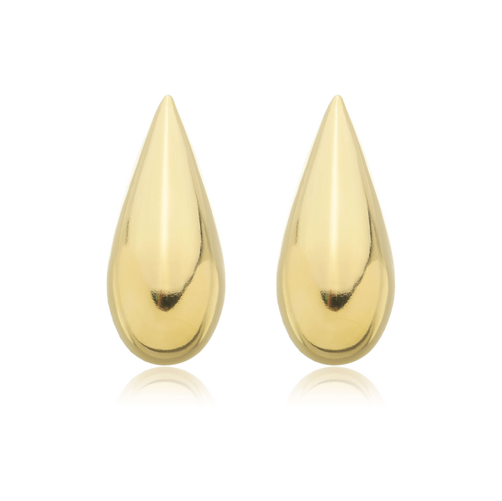 Brinco Gota Grande Lisa dourado semijoia Work Semijoias