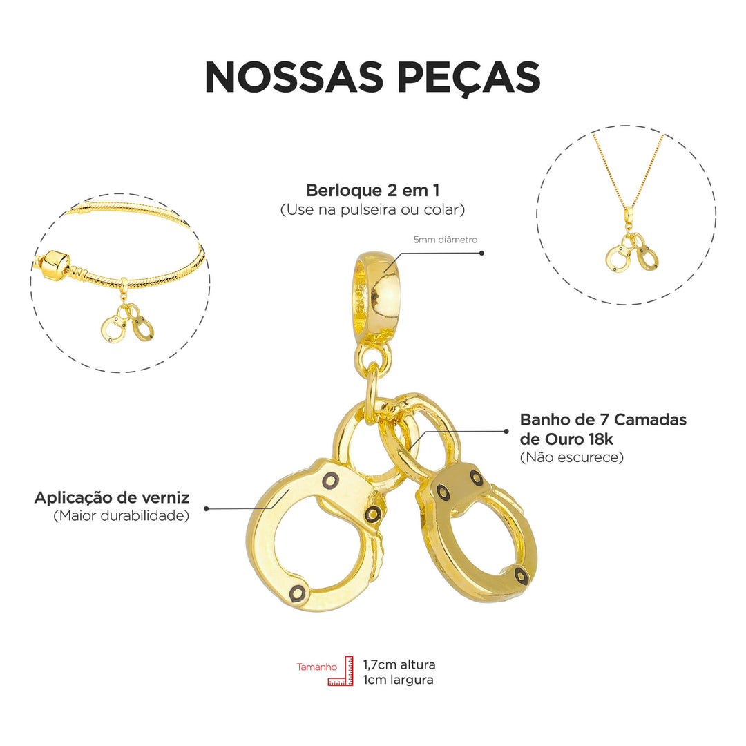 Pulseira Policial Berloque Banhado a Ouro 18k
