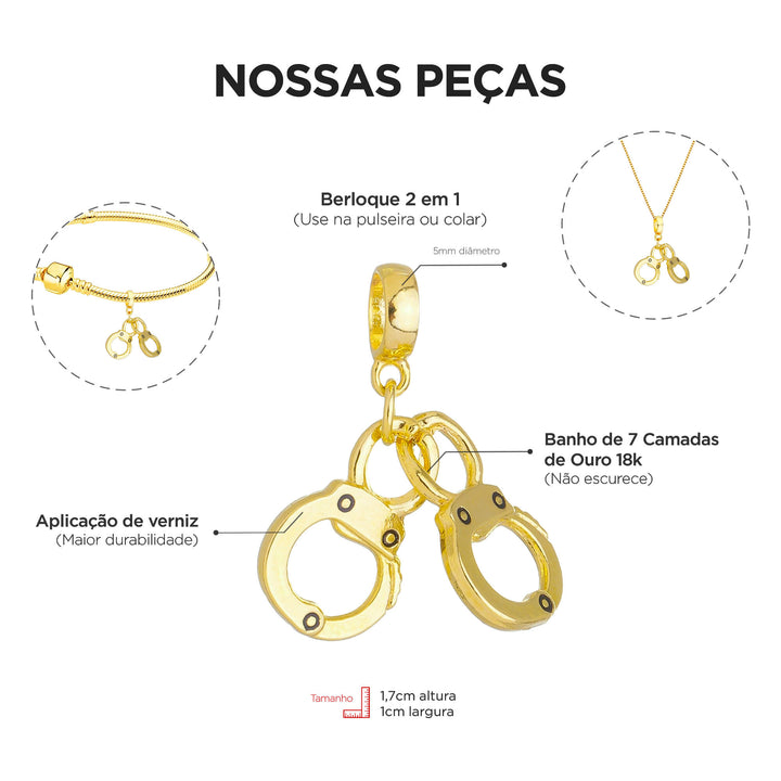 Pulseira Policial Berloque Banhado a Ouro 18k