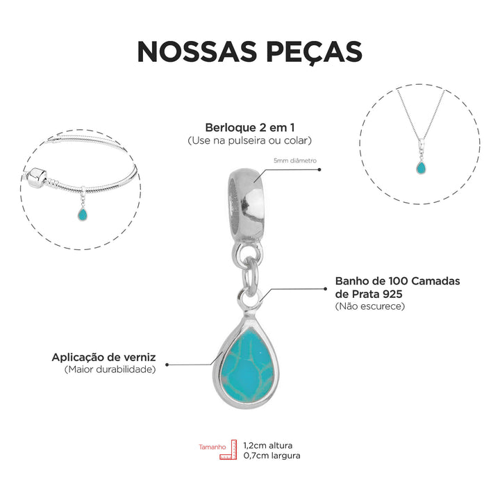 Berloque Cristal Jade Gota prateado — detalhe da peça Work Semijoias