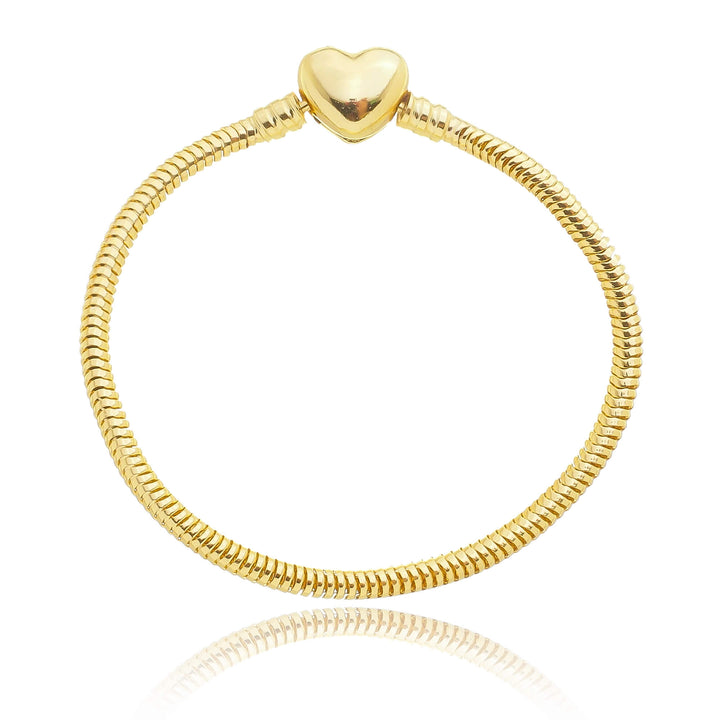 Pulseira Para Berloque Fecho Coração Banhado a Ouro 18k