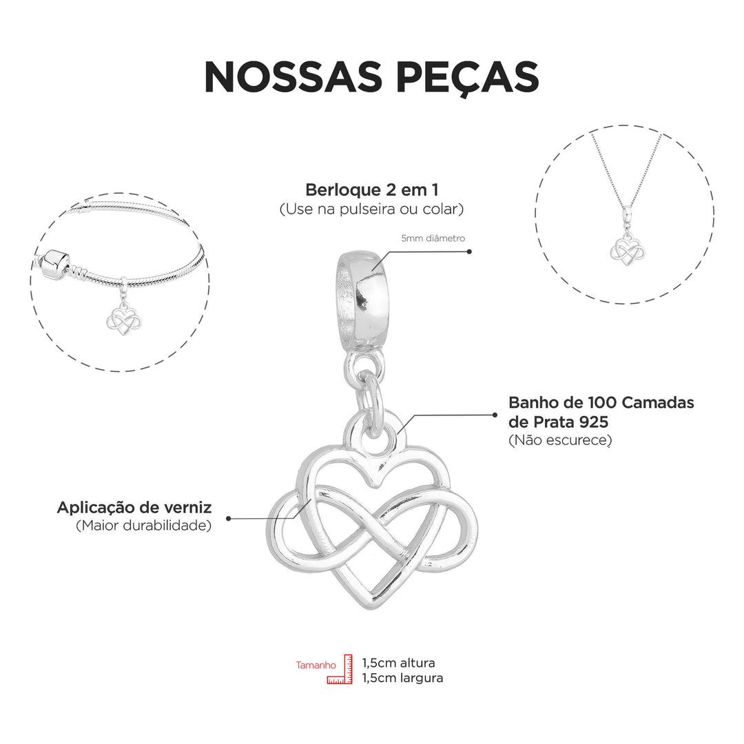 Colar Pingente Coração Infinito Banhado a Prata 925