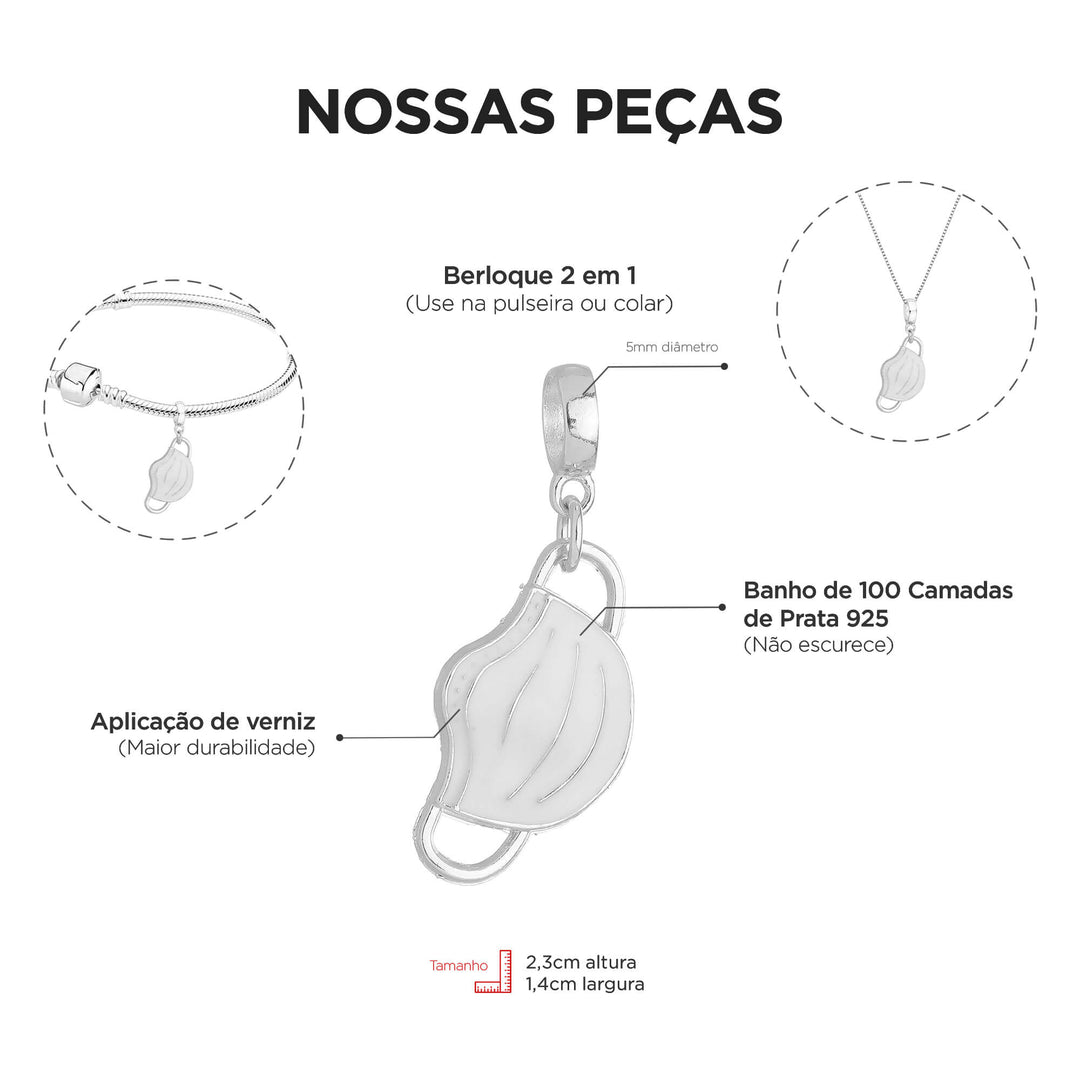 Berloque Máscara Enfermeira prateado — detalhe da peça Work Semijoias