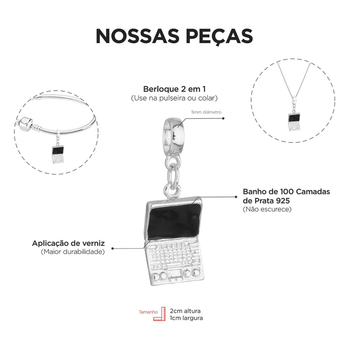 Berloque Notebook prateado — detalhe da peça Work Semijoias