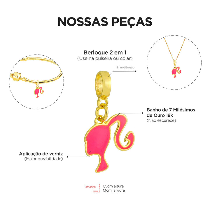 Colar Pingente Barbie Banhado a Ouro 18k
