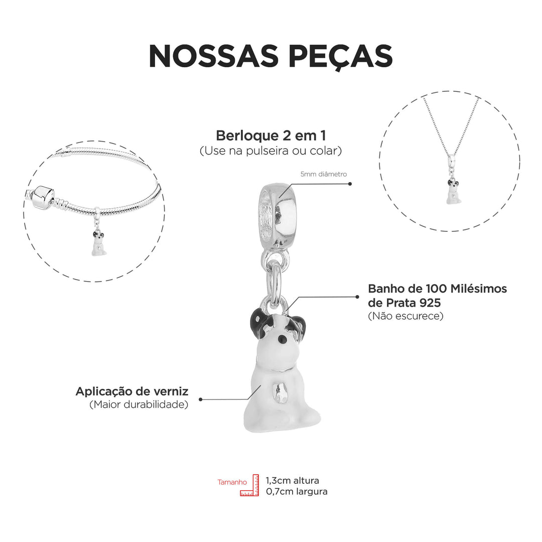 Berloque Buldogue Francês prateado — ângulo lateral semijoia Work Semijoias