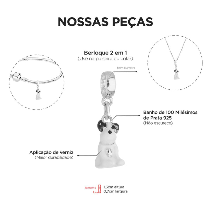 Berloque Buldogue Francês prateado — ângulo lateral semijoia Work Semijoias