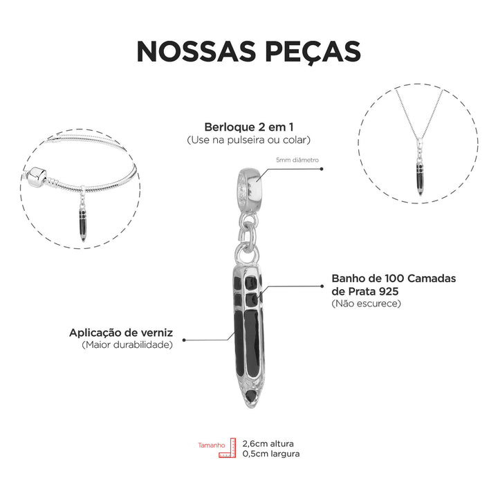 Berloque Lápis prateado — detalhe da peça Work Semijoias