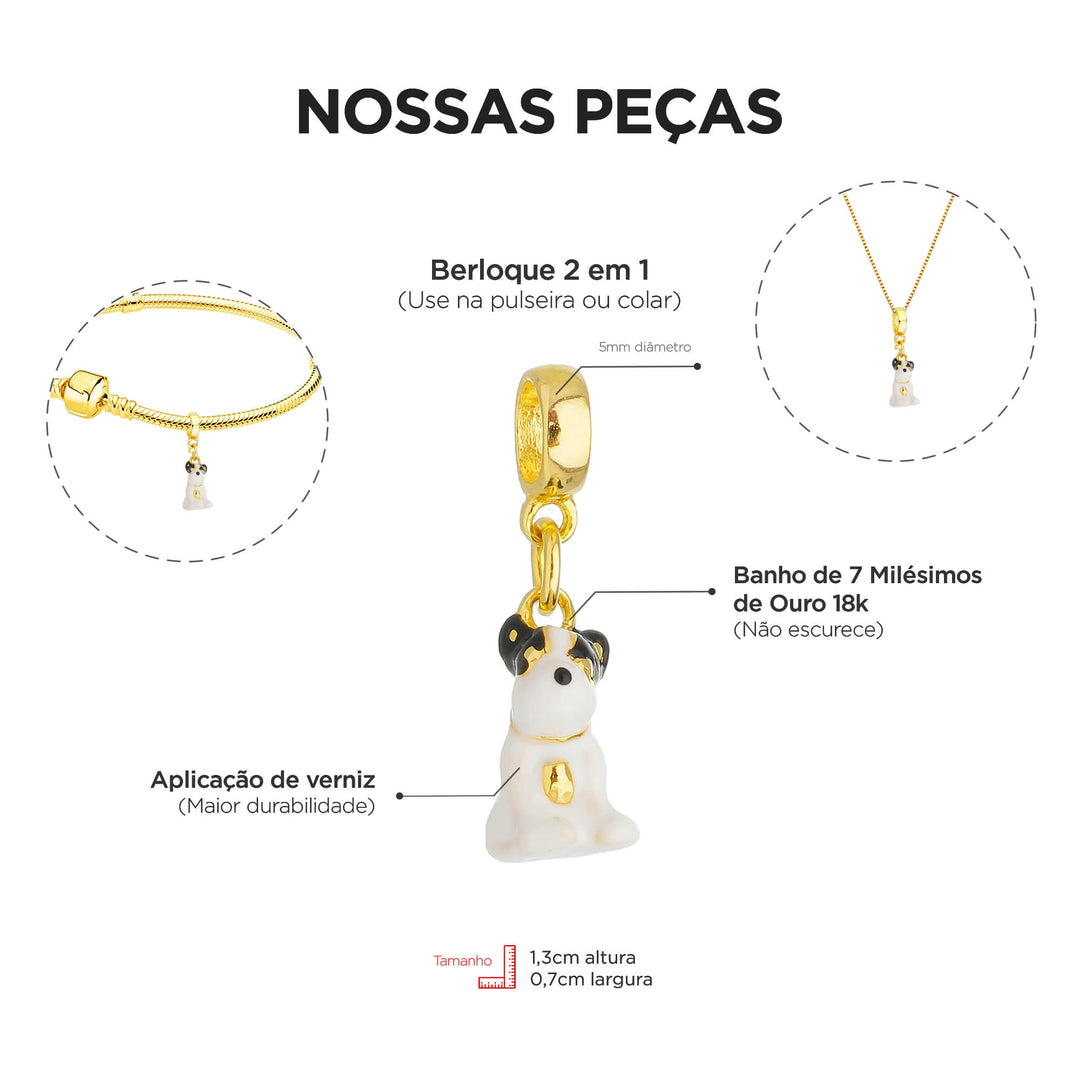 Berloque Buldogue Francês dourado — close-up argola Work Semijoias