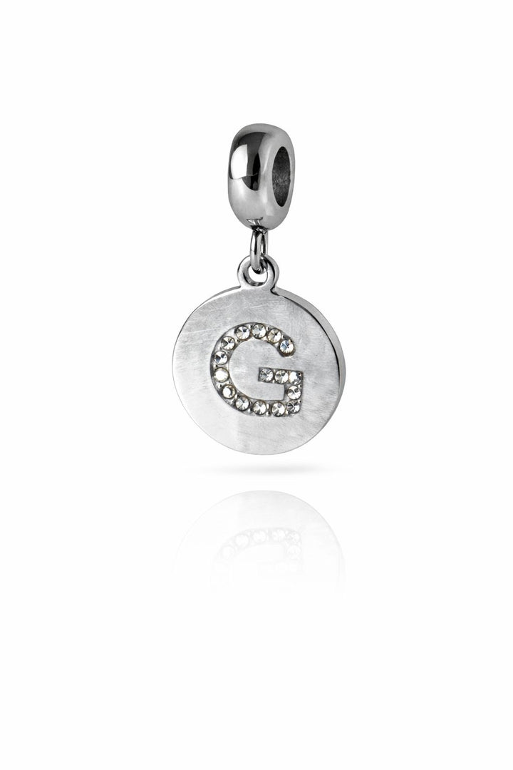 Berloque Medalha Letra G Cravejada Zircônia aço inox semijoia Work Semijoias