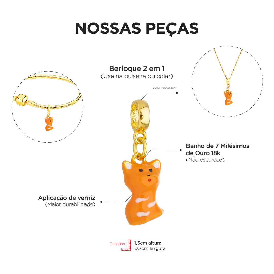 Berloque Gato Laranja dourado — close-up argola Work Semijoias