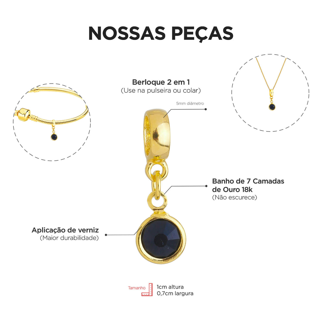 Berloque Cristal Preto dourado — detalhe da peça Work Semijoias