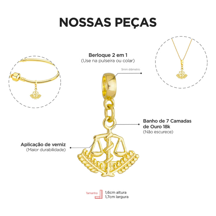 Berloque Símbolo Nutrição dourado — ângulo lateral semijoia Work Semijoias